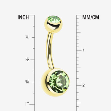 Detail View 1 of Gold PVD Double Gem Ball Steel Belly Button Ring-Light Green